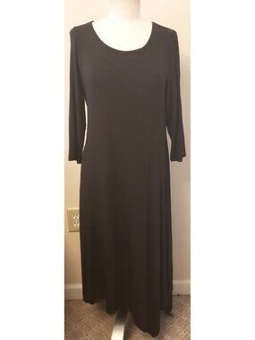 Eileen Fisher Brown Jersey Knit 3/4 Sleeve Dress Size-M Handkerchief Hem